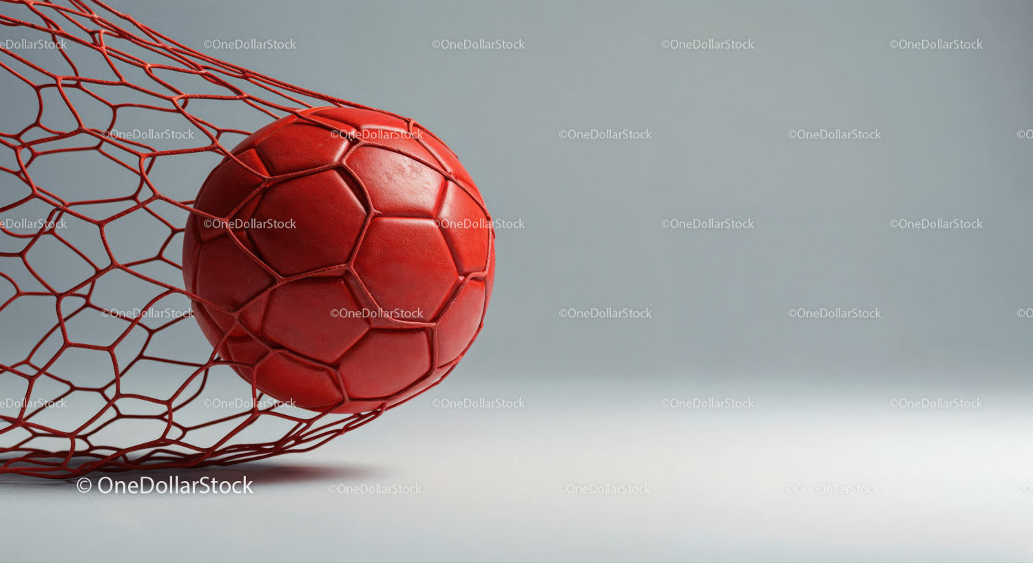 Red Soccer Ball with Goal Net in Modern Sports Setting