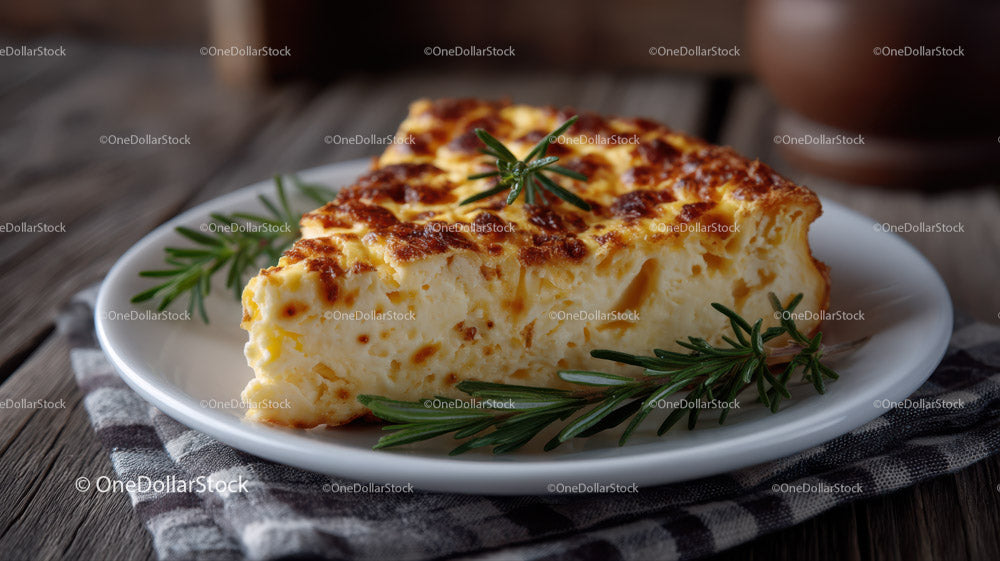 Omlet serowy ze świeżymi ziołami na białym talerzu na śniadanie lub brunch