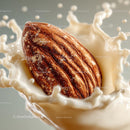 Almond Splashing in Creamy Milk Against Soft Background