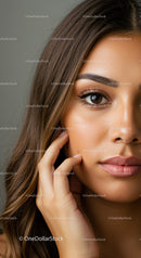 Close-up Portrait of a Beautiful Woman with Brown Hair and Glowing Skin