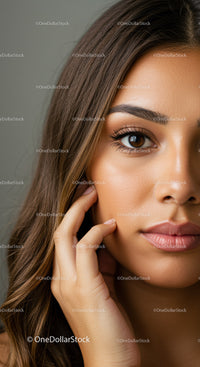 Close-up Portrait of a Beautiful Woman with Brown Hair and Glowing Skin