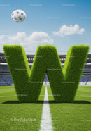 Green grass letter W on vibrant soccer field