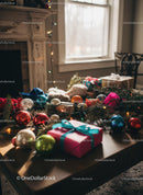 Festive Living Room with Christmas Decorations and Gifts