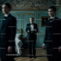 Elegant Waiter in a Luxurious Vintage Setting Serving Drinks