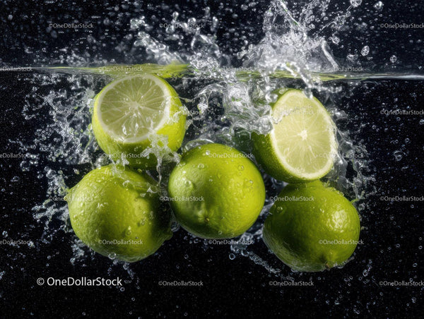 Fresh Fresh Lime Slices Splashing in Water for Refreshing Concept