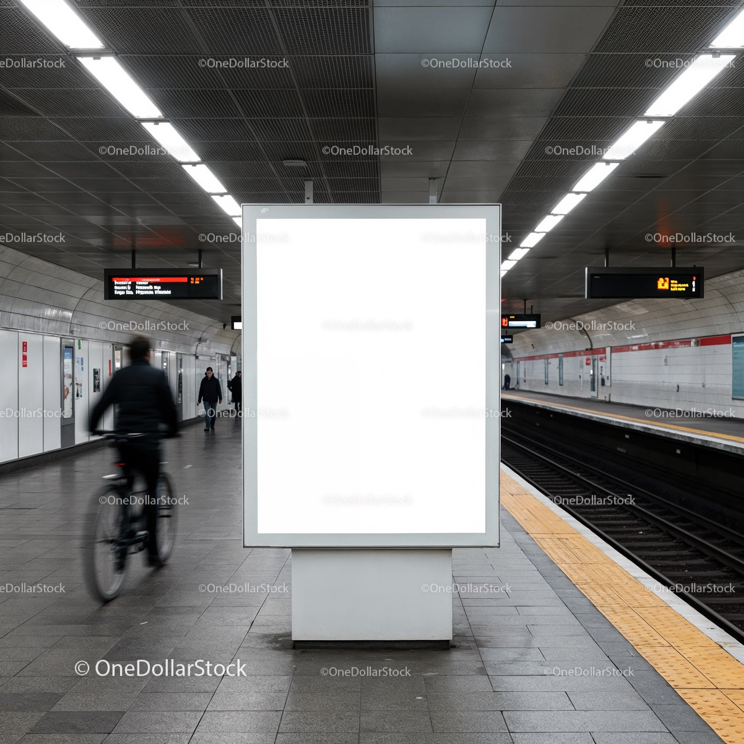 Nowoczesna stacja metra z pustym wyświetlaczem reklamowym