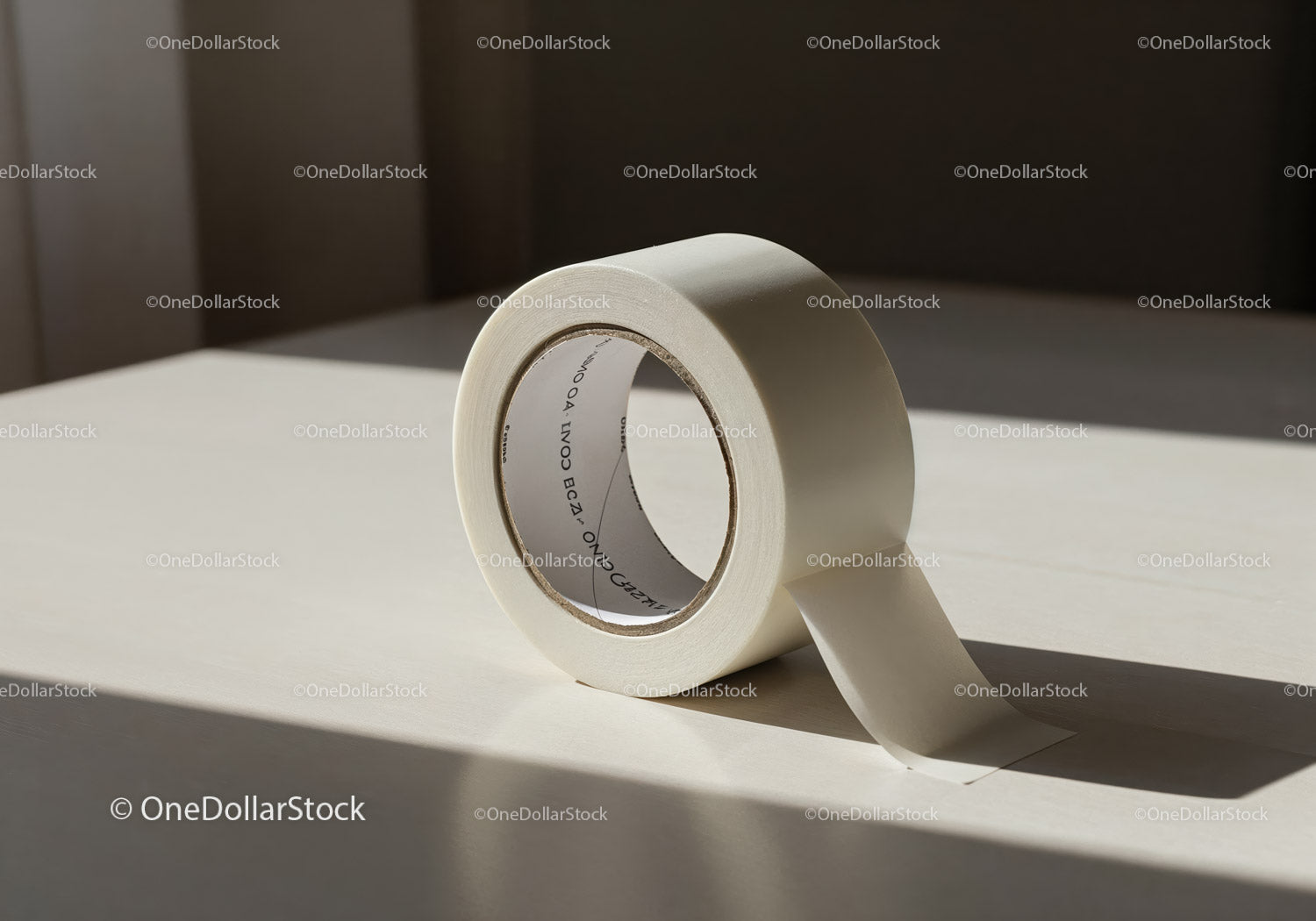Roll of white adhesive tape on smooth surface