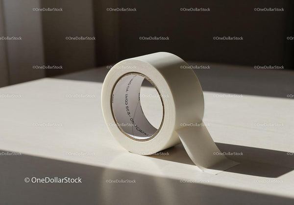 Roll of white adhesive tape on smooth surface JPG Mockup Image
