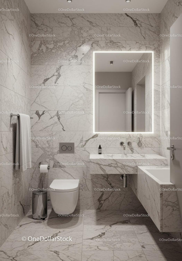 Modern Luxury Bathroom with Marble Walls and Sleek Fixtures