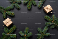 Minimalist Christmas flat lay with gift and pine branches