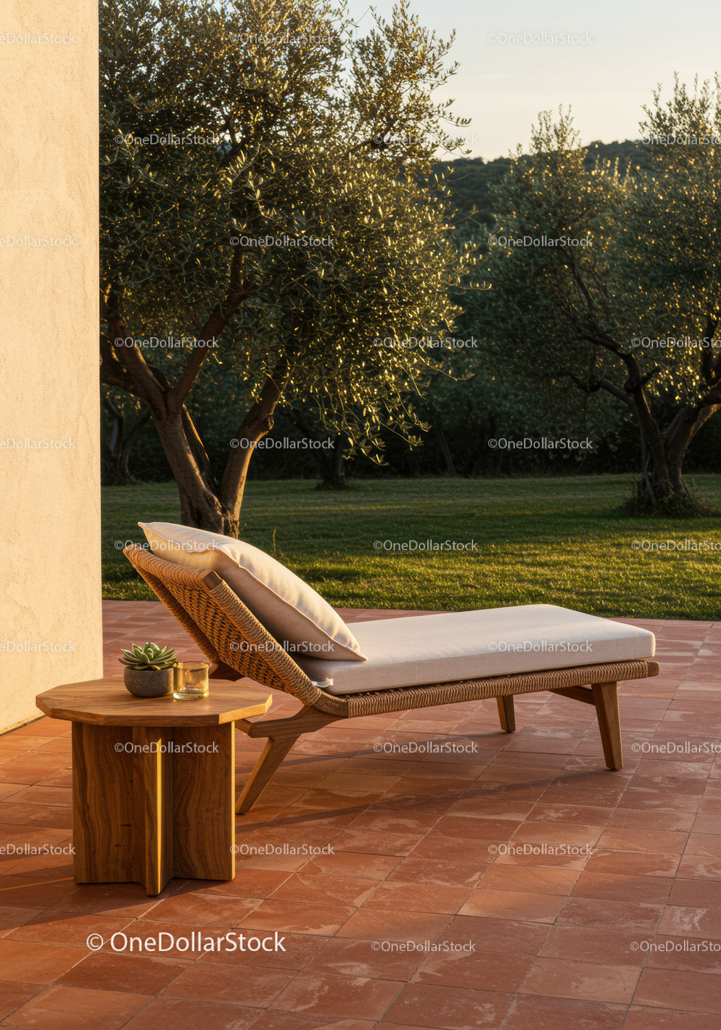 Relaxing Outdoor Lounge Chair in Sunlit Garden with Trees