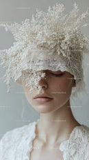 Elegant Woman with White Lace Headpiece in Artistic Portrait