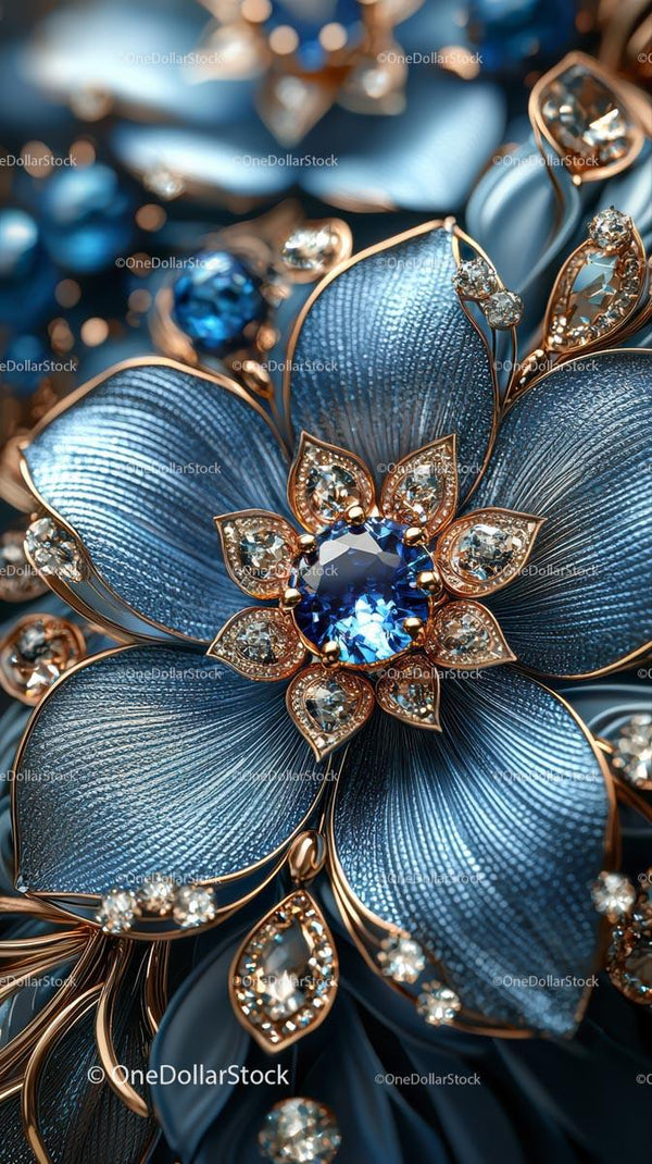 Elegant Blue Gemstone and Diamond Floral Brooch