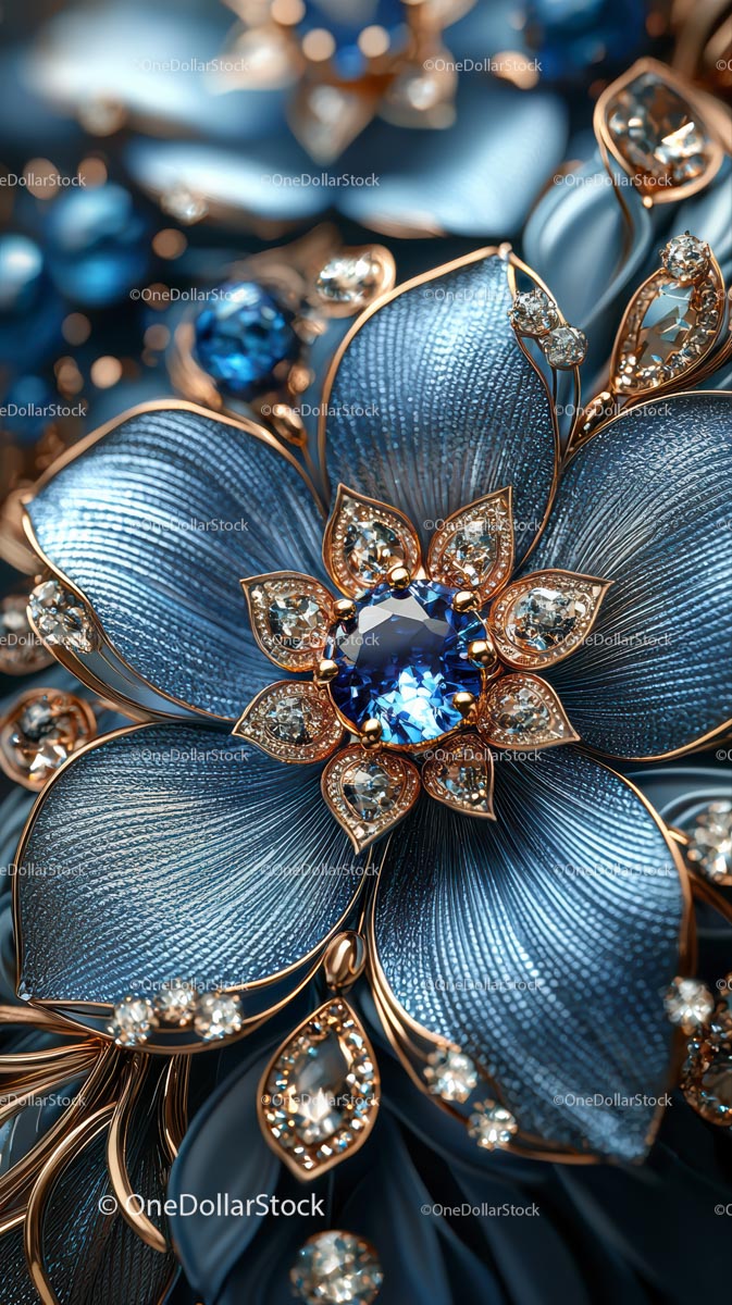 Elegant Blue Gemstone and Diamond Floral Brooch