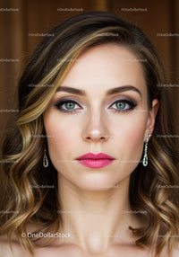 Elegant Portrait of a Woman with Blue Eyes and Pink Lips