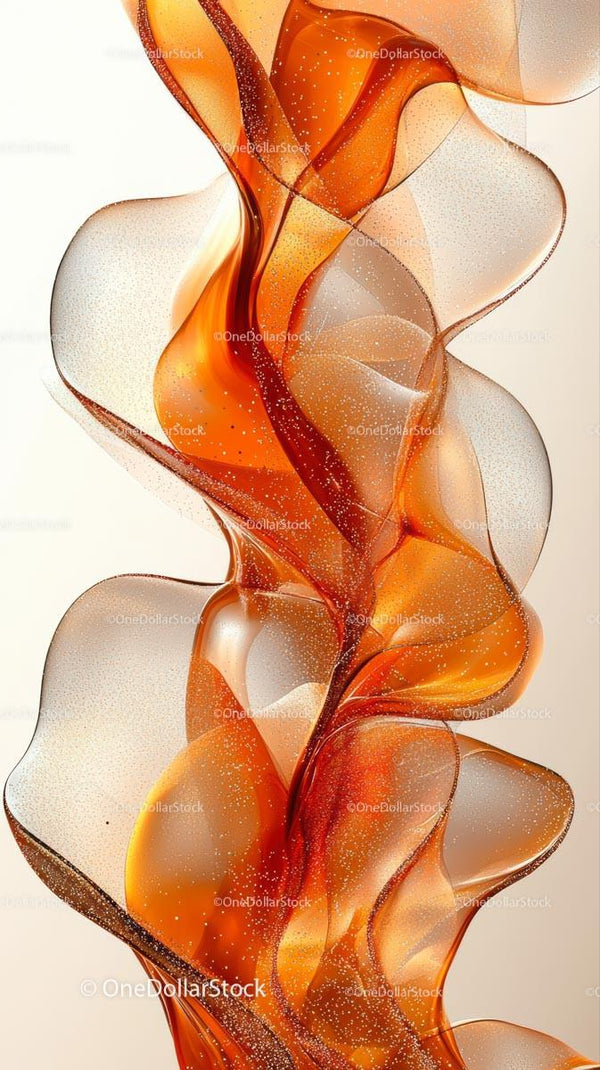 Elegant Abstract Glass Art with Flowing Orange Shapes