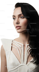 Elegant Woman with Black Hair and White Dress for Fashion and Beauty
