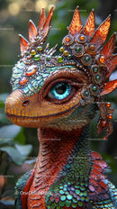 Colorful Dragon with Vivid Blue Eye and Intricate Scale Details