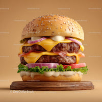 Double Cheeseburger with Lettuce Tomato Onion Bacon and Cheese