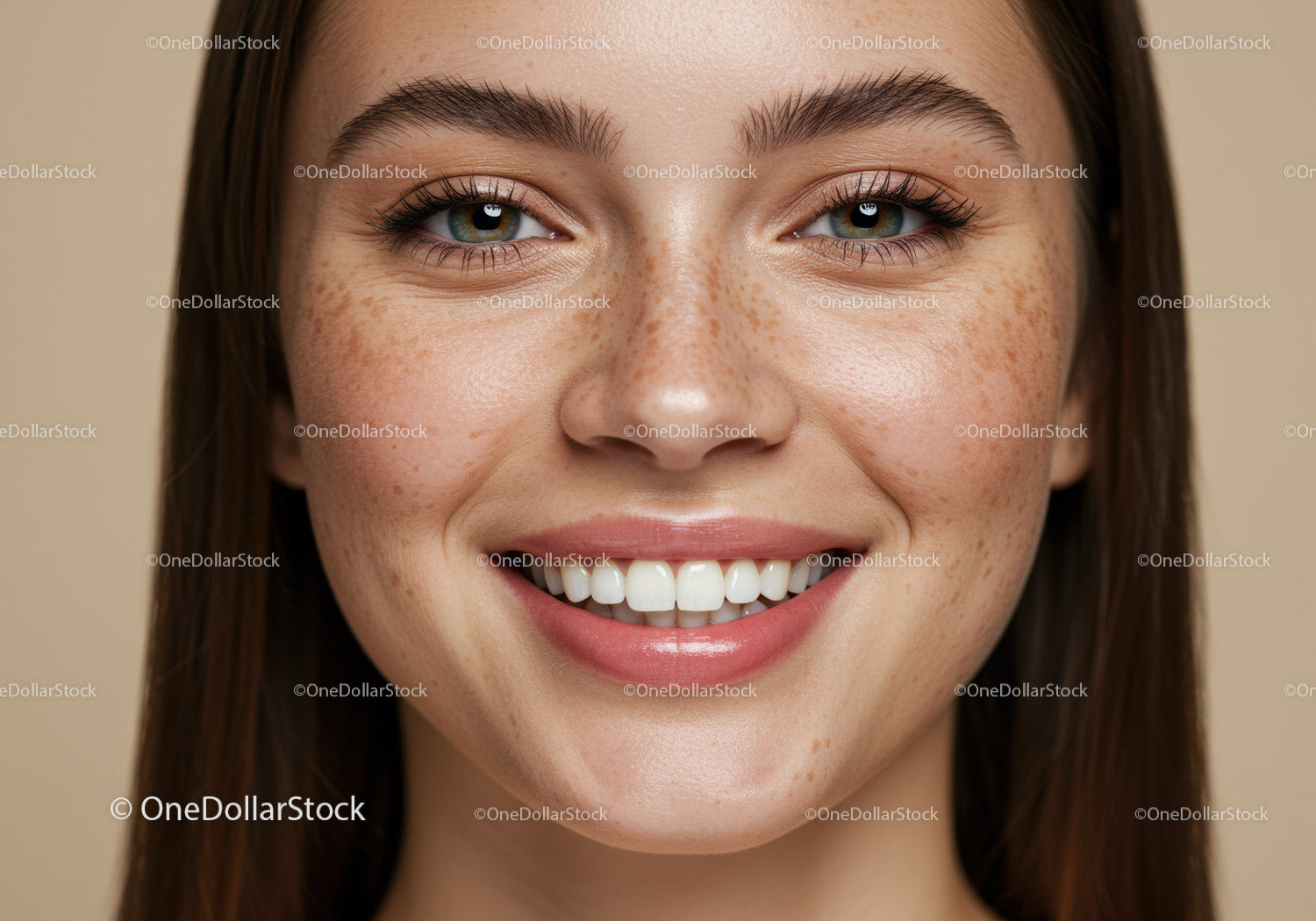 Close-Up Portrait of Smiling Woman with Freckles