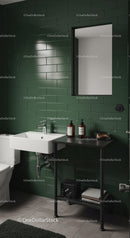 Elegant Modern Bathroom with Green Tiles and Sleek Fixtures