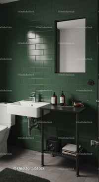 Elegant Modern Bathroom with Green Tiles and Sleek Fixtures