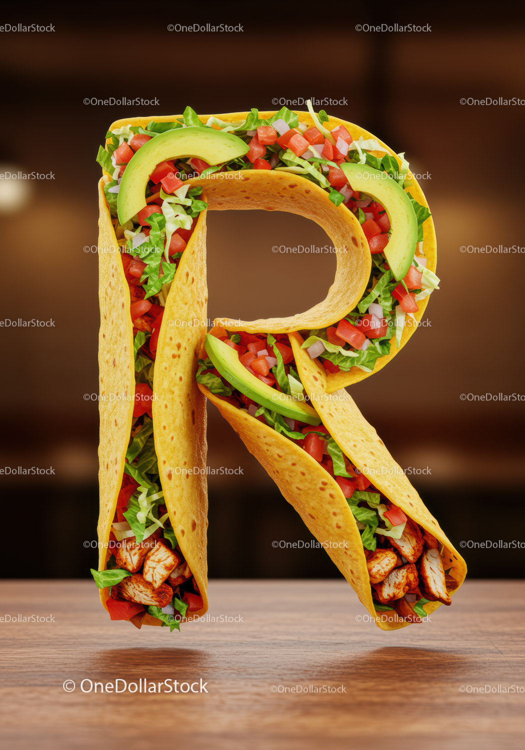 Taco-Shaped Letter R Filled with Fresh Ingredients