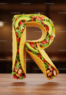 Taco-Shaped Letter R Filled with Fresh Ingredients