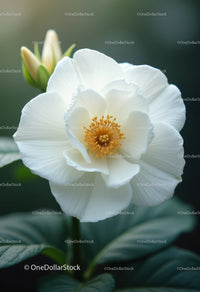 Elegant White Peony Bloom with Vibrant Orange Stamens