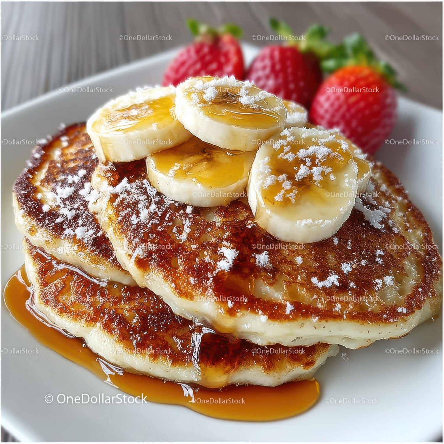 Sweet Banana and Strawberries on Toast with Caramel Sauce