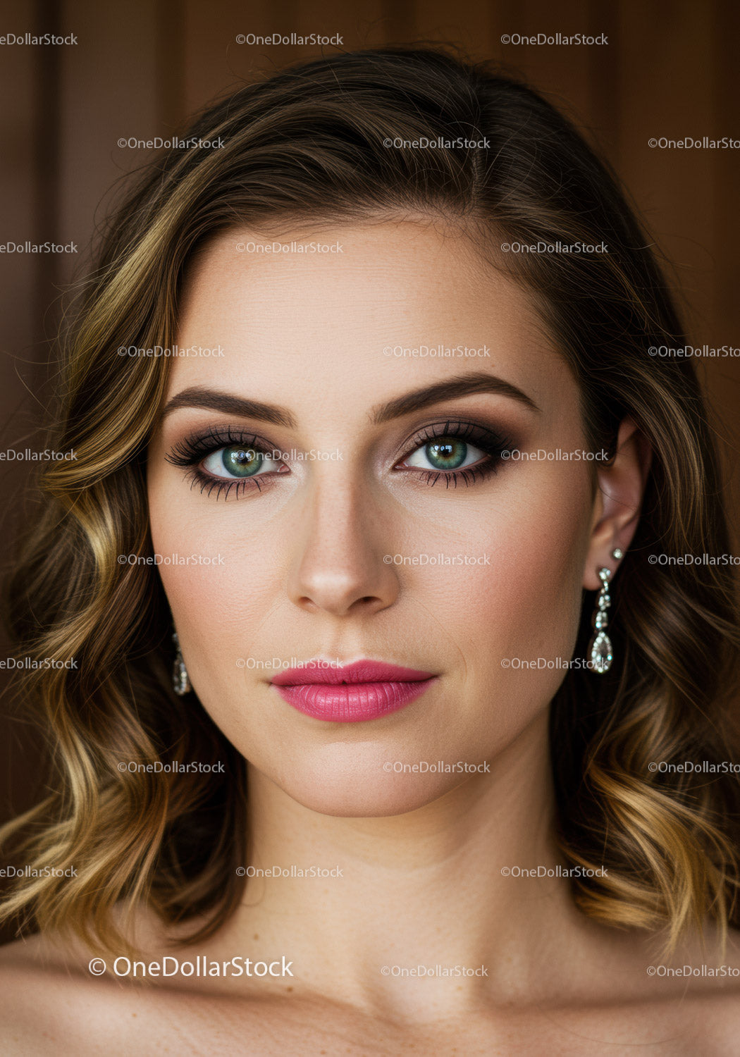 Portret pięknej kobiety z niebieskimi oczami i elegancką biżuterią