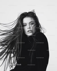 Black and White Portrait of a Woman with Flowing Hair