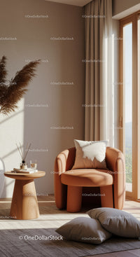 Cozy modern corner with soft chair and natural light