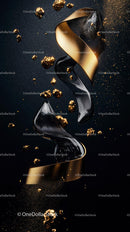 Elegant Metallic Ribbon with Gold and Black Curves for Luxury Design