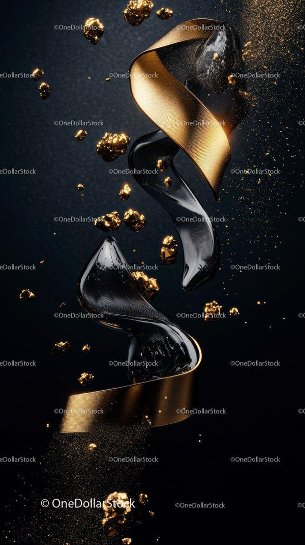 Elegant Metallic Ribbon with Gold and Black Curves for Luxury Design