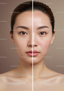 Split Face of Young Woman Showing Before and After Skincare Effects