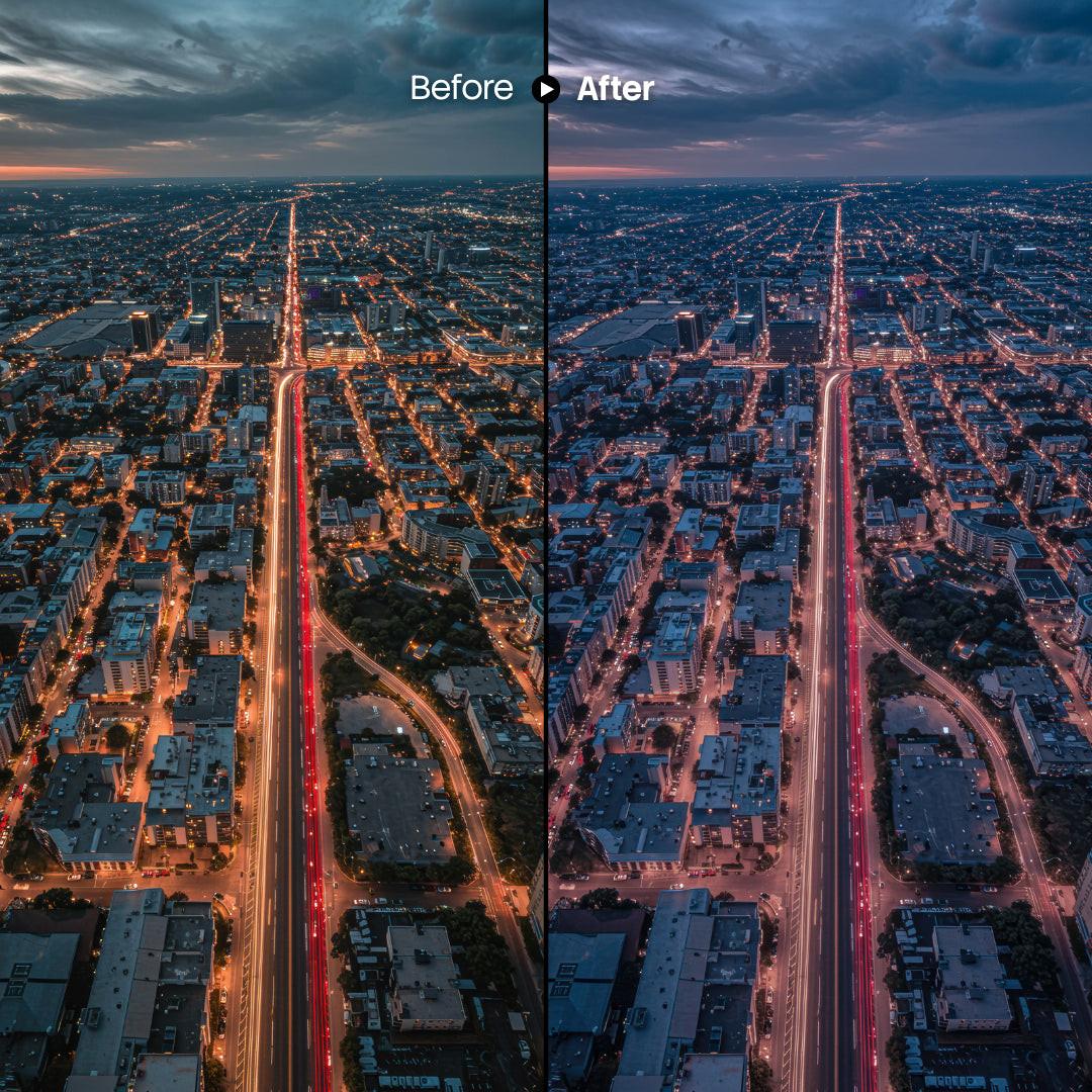 Before and after Urban City Lightroom preset edit