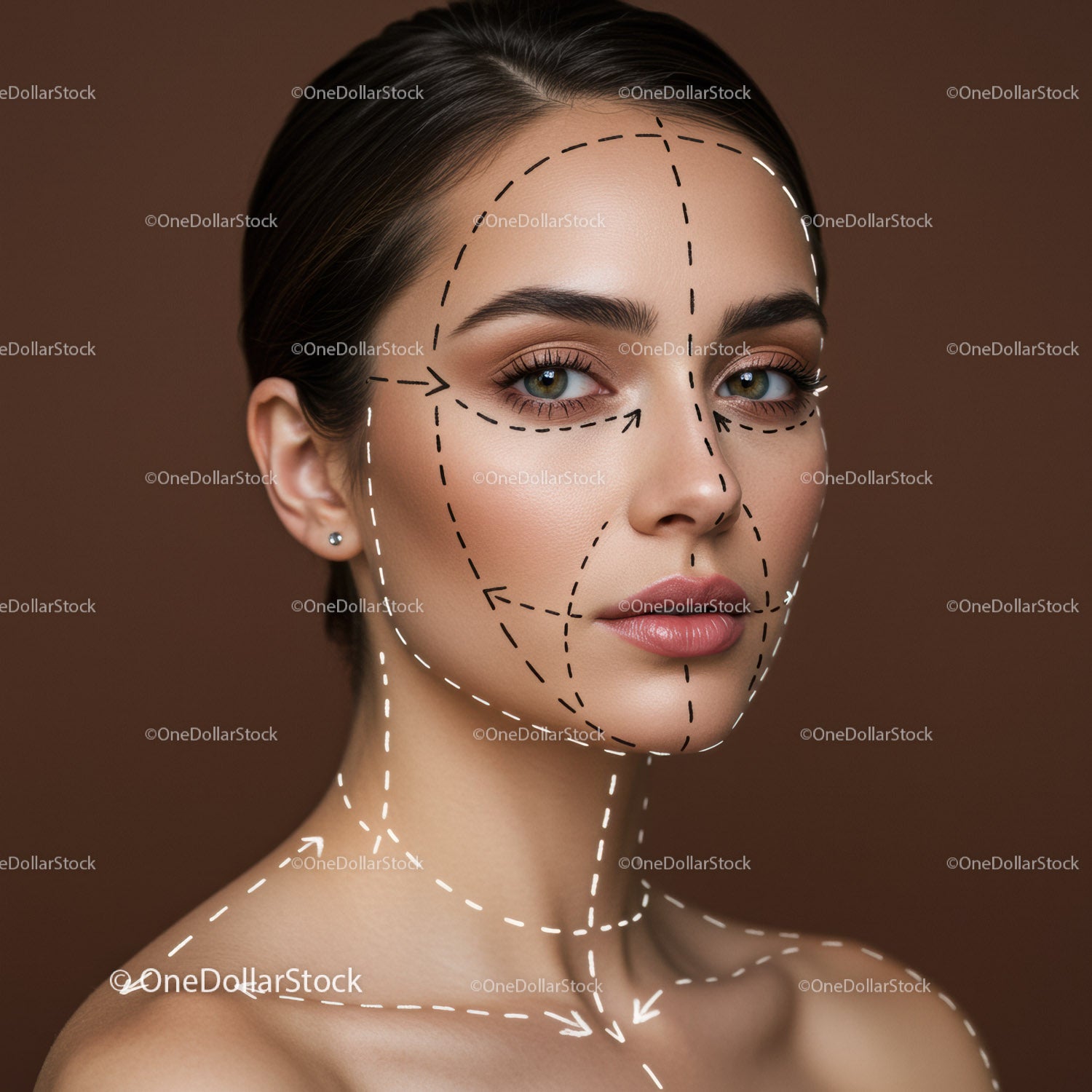 Elegant Woman with Clear Skin and Precise Facial Contours