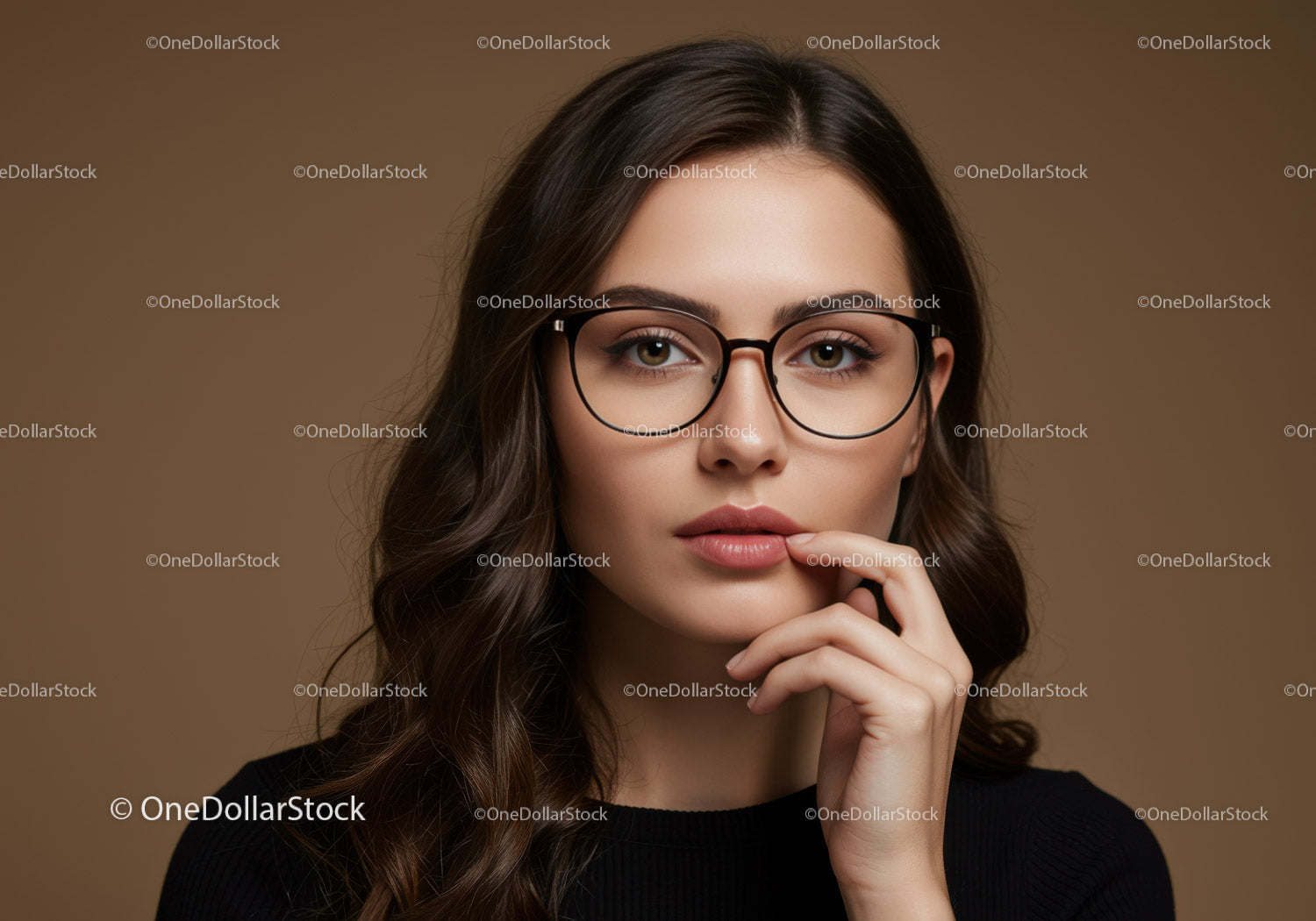 Elegant Young Woman in Glasses with Confident Expression