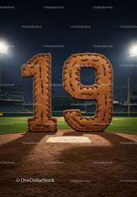 Stitched Leather Number 19 on Baseball Field at Night
