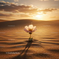 Delicate Flower Blooming in Desert at Sunset