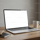 Minimalist workspace with modern laptop and coffee mug