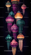 Colorful Lanterns Hanging at Night for Festival Celebrations