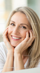 Happy Blonde Woman Smiling with Bright Teeth and Joyful Expression