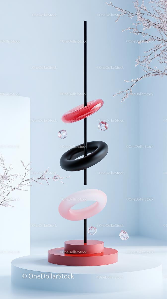 Minimalist Modern Art Sculpture with Colorful Rings for Interior Decor