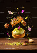 Pistachio Tart with Walnut and Decorative Sugar Art