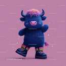 Colorful Furry Mascot with Rainbow Horns Wearing Boots and Smiling