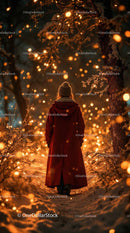 Person in Cozy Coat Walking Through Snowy Light Path