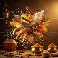 Exploding Aromatic Indian Spices and Rice in Motion