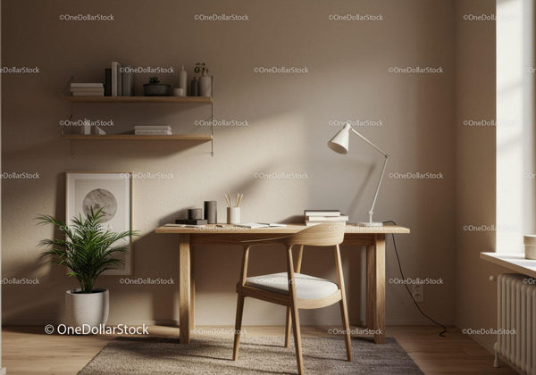 Minimalist home office with natural light and plants